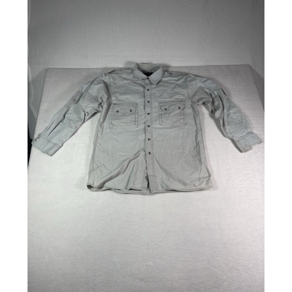 Authentic Mountain Tek Shirt Size Medium Gray Button Up Long Sleeve Thick Cotton